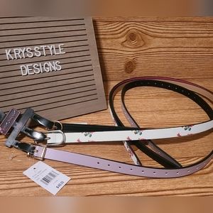 Betsey Johnson Set Of 3 Skinny Belts Floral, Black, Lavender Belts L